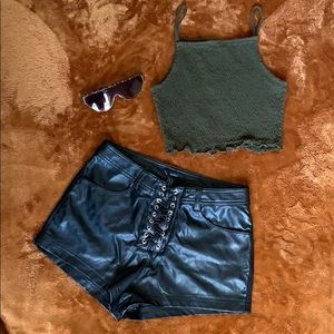 Crop top + Leather shorts + shades (3pc) SET